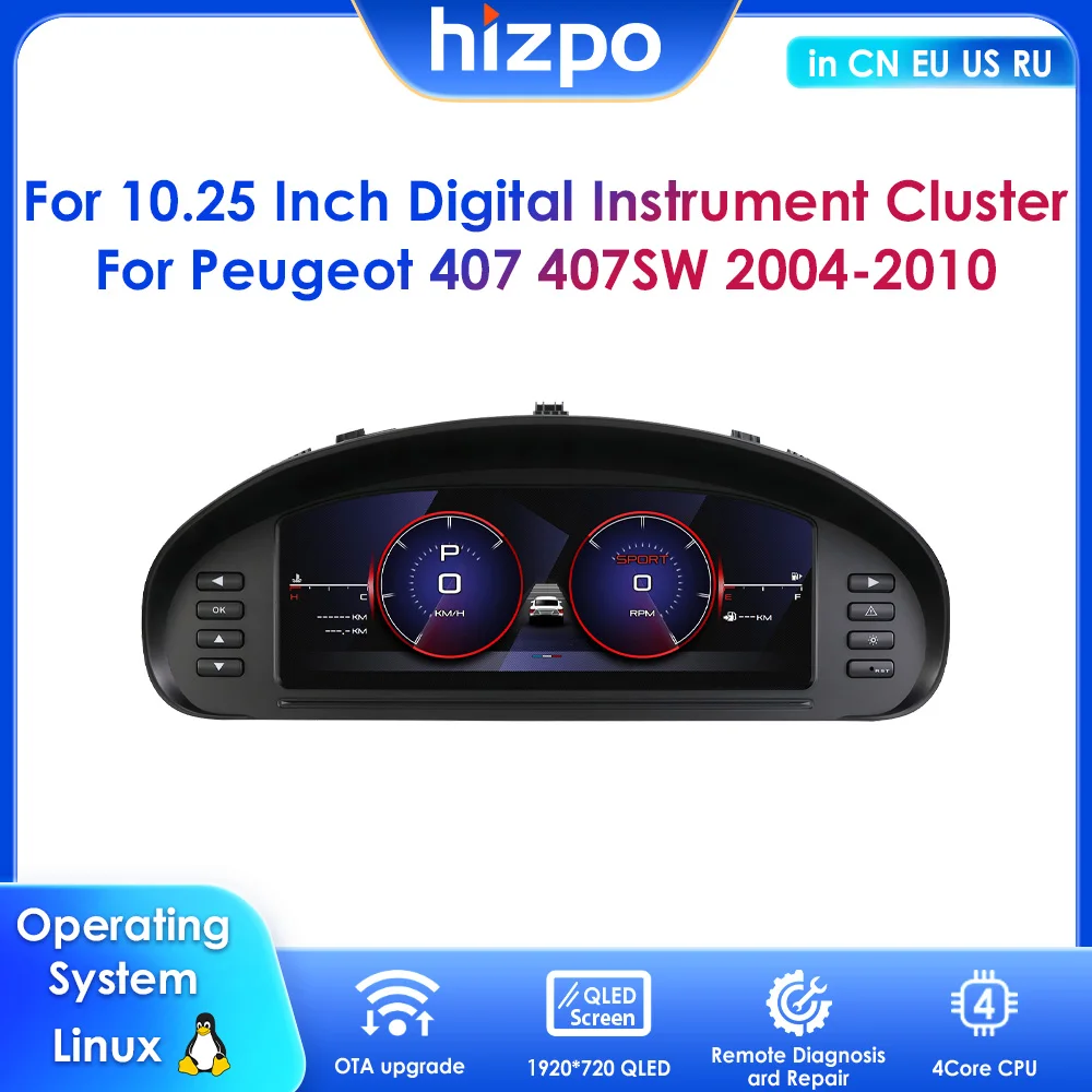

10,25-дюймовая цифровая панель приборов LCD для Peugeot 407 407SW 2004-2010, спидометр, виртуальный кокпит, приборная панель