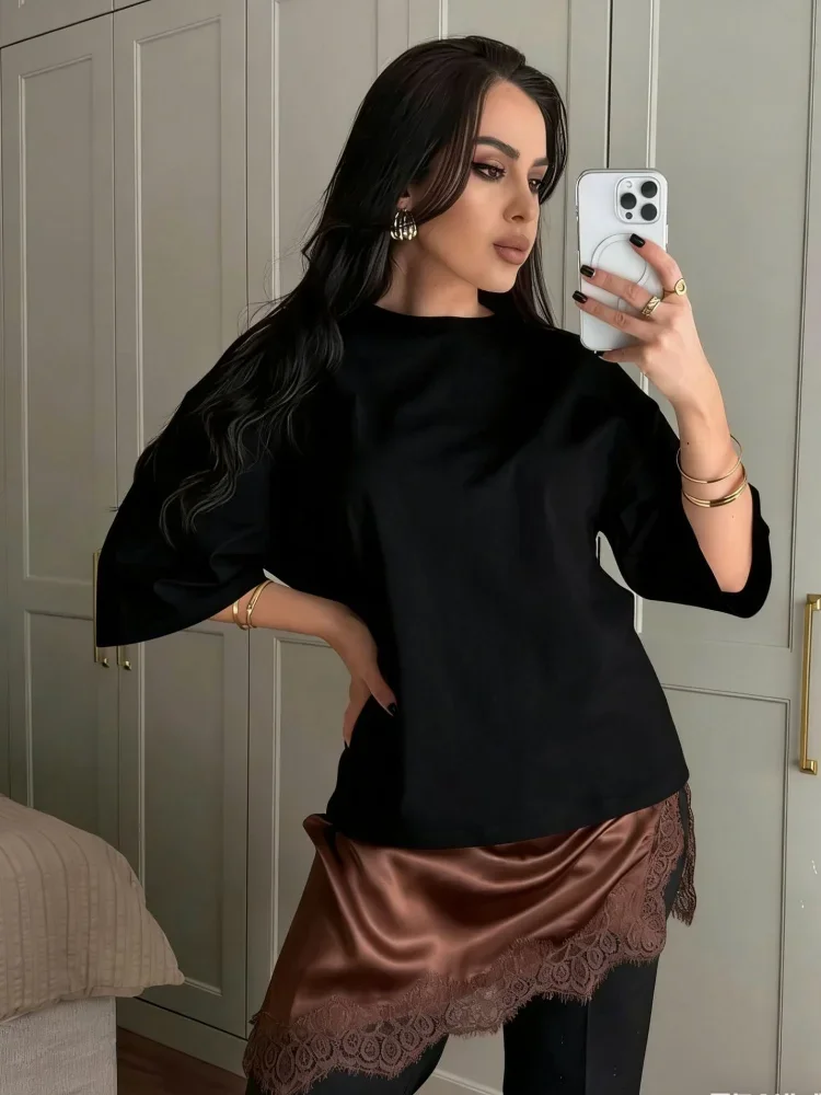 

Женская белая футболка оверсайз с рукавом до локтя, элегантная, модная, минималистичная, хлопковая, оверсайз, 2026, повседневные топы для многослойных образов