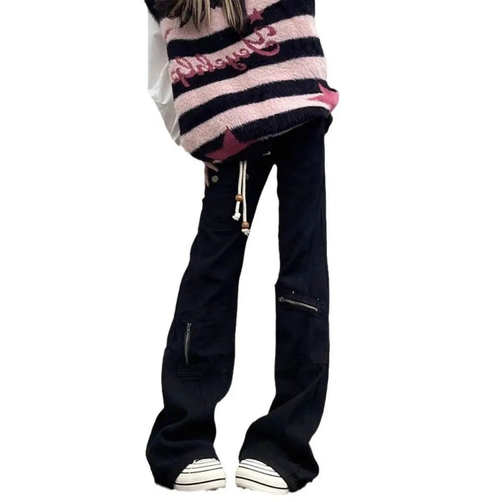 

Women's American-Style High Street Vibe Casual Overalls Autumn Small Straight Tube Micro Horn Pants