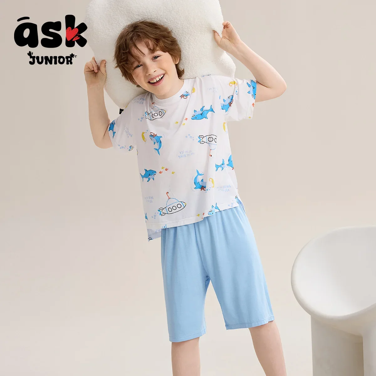 اسأل جونيور Homewear مجموعة الأولاد ملابس الصيف تكييف الهواء الأطفال تي شيرت السراويل مشروط منامة قطعتين مجموعة #6