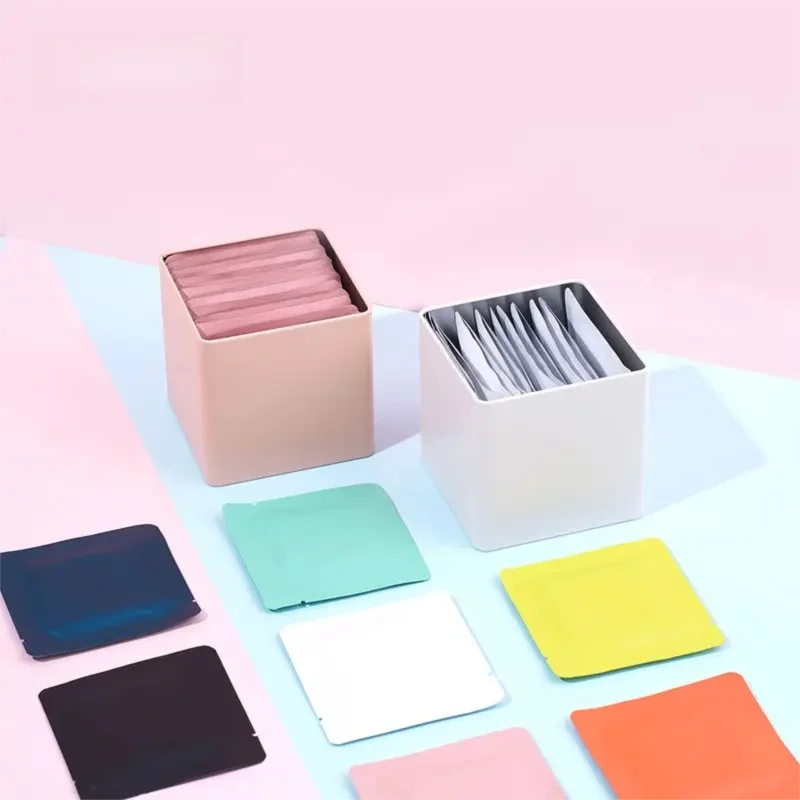 100 ชิ้นต่อชุด ทรงสี่เหลี่ยม แบบใหม่ ถุงฟอยล์ ปิดผนึกสามด้าน สำหรับบรรจุภัณฑ์ชา ถุงใส่ขนมขนาดเล็ก