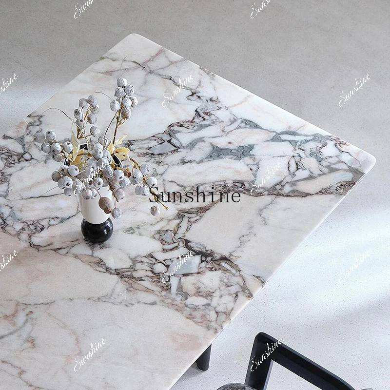 

Natural elephant white luxury stone square dining table and chair combination Italian minimalist high custom dining table FT