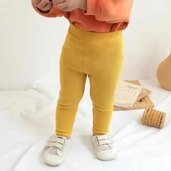 Spring Autumn Baby Pants Newborn Girl Leggings Yellow Soild Color Cotton Ribbed Trousers Kids Children Legins Tights for Girls