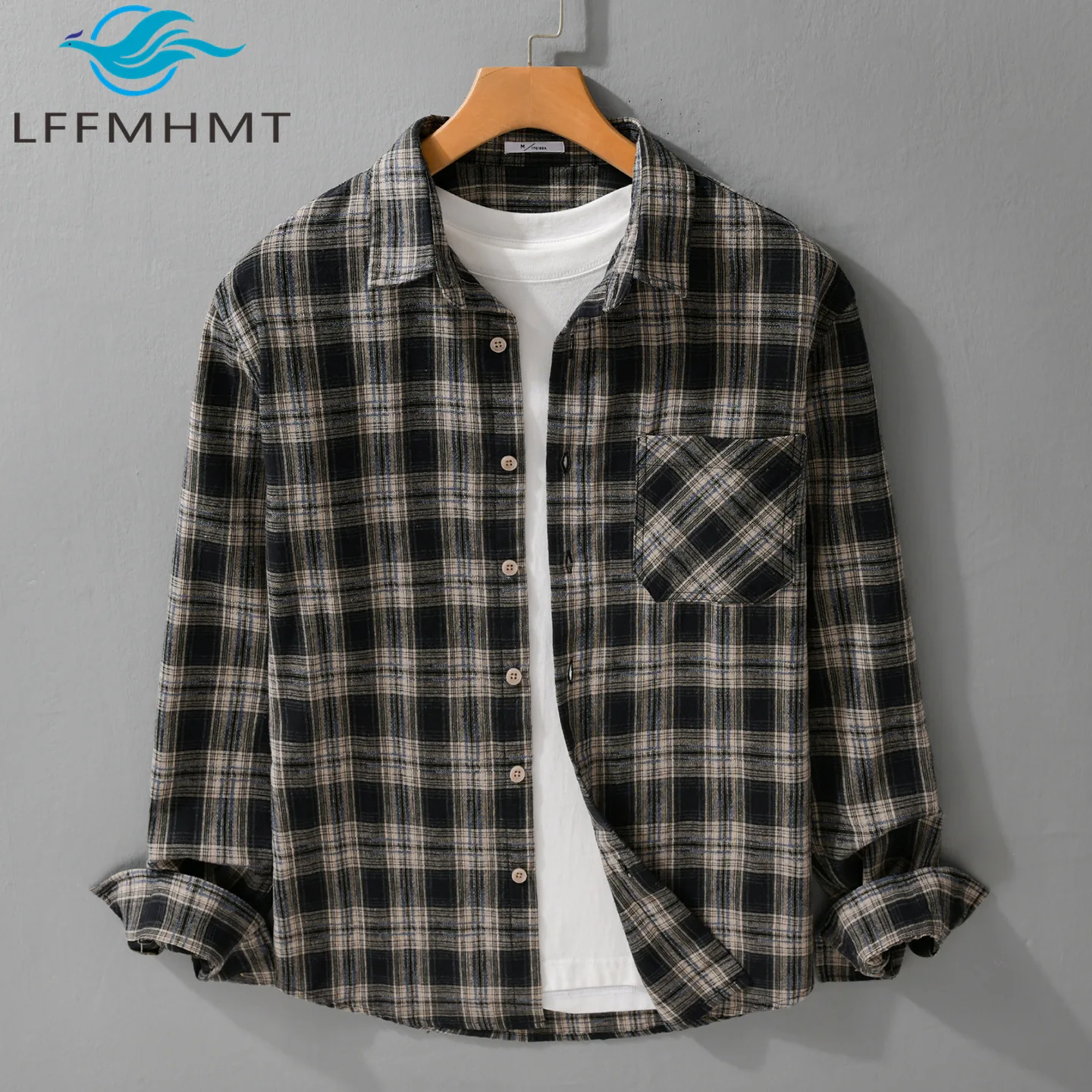 

Spring Fall Fashion Japan Trend Long Sleeve 100% Cotton Shirt Men's Plaid Classical Simple Cozy Versatile Casual Loose Tops 8014