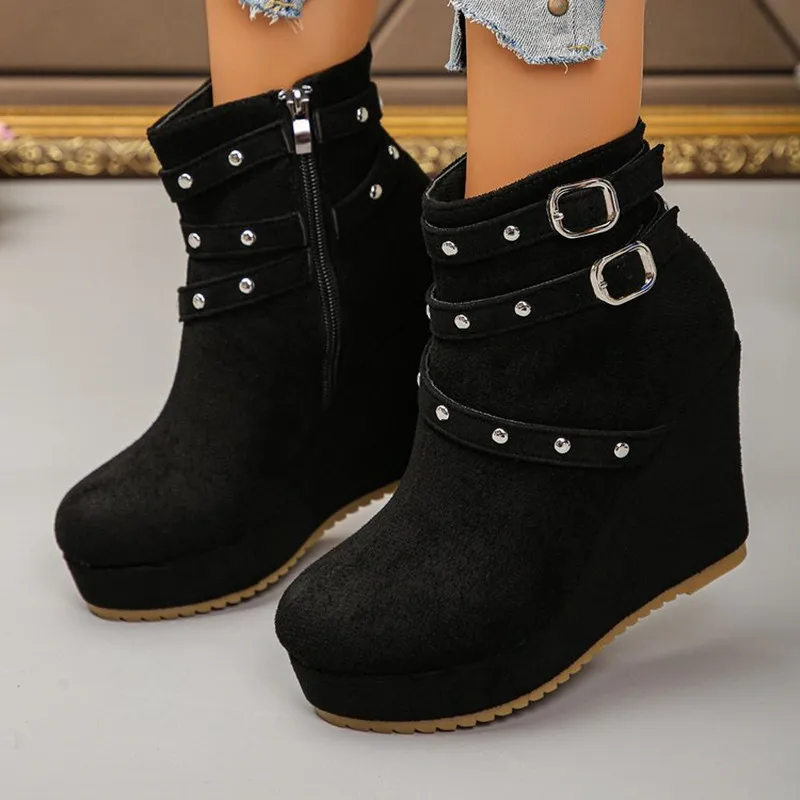 New 2026 High-quality Autumn Winter Platform Chunky Ankle Boots Women's Warm Boots Handmade Fashion Punk Retro Mom Ladies Shoes