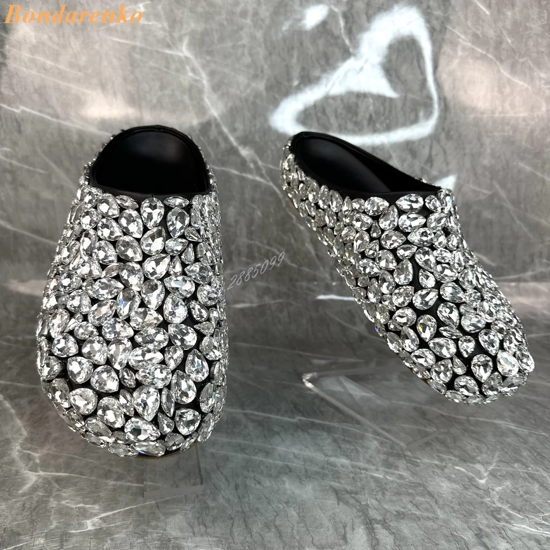 Stud Gem Slip On Sandals Women Sexy Shoes Round Toe Flat With Rhinestone Summer Designer Casual Shoes Party Big Size Customized