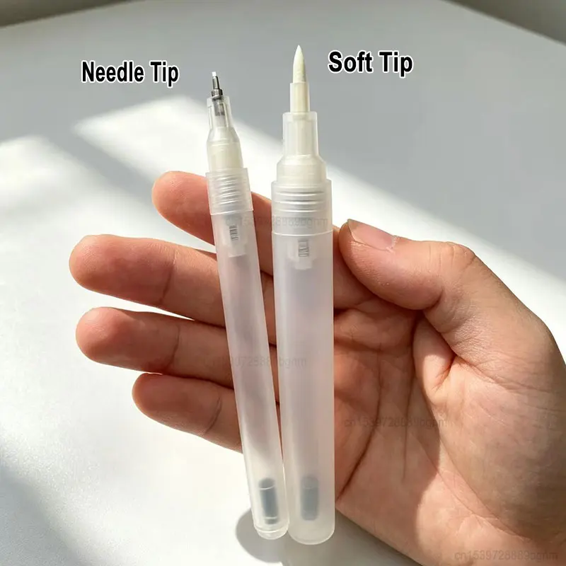 10Pcs Set Transparent Empty Marker Pen Shell Needle /Soft Tip Blank Tube Refillable Ink Acrylic Paint Pen Accessories Stationery