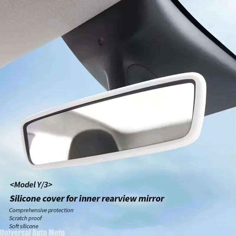 For Tesla Model 3 Y S X Juniper 2019-2026 Silicone Rear View Mirror Cover Decor Frame Center Console Interior Trim