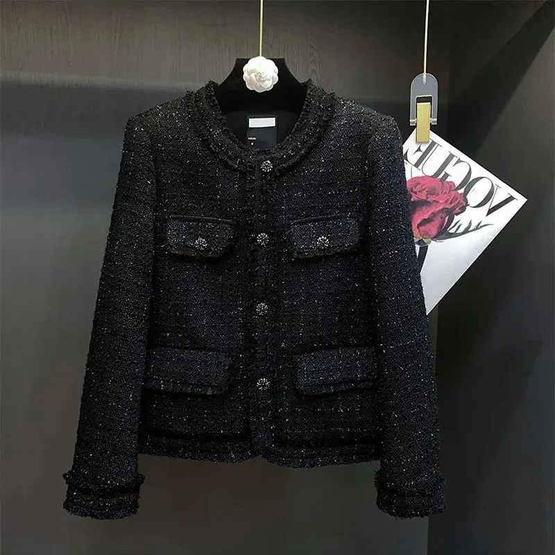 

Fashion Women's Short Jacket 2026 Spring Autumn High-Quality Tweed LadyCoat Casual Solid Single Breasted Ladies Outerwear Coat