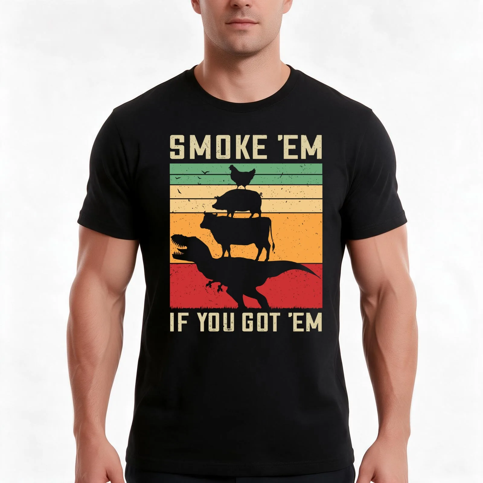 Smoke 'Em If You Got 'Em Funny BBQ Gift Vintage Meat Pitmaster Retro Grilling BarbecueGifts T-Shirt, Summer Casual Cotton Tee