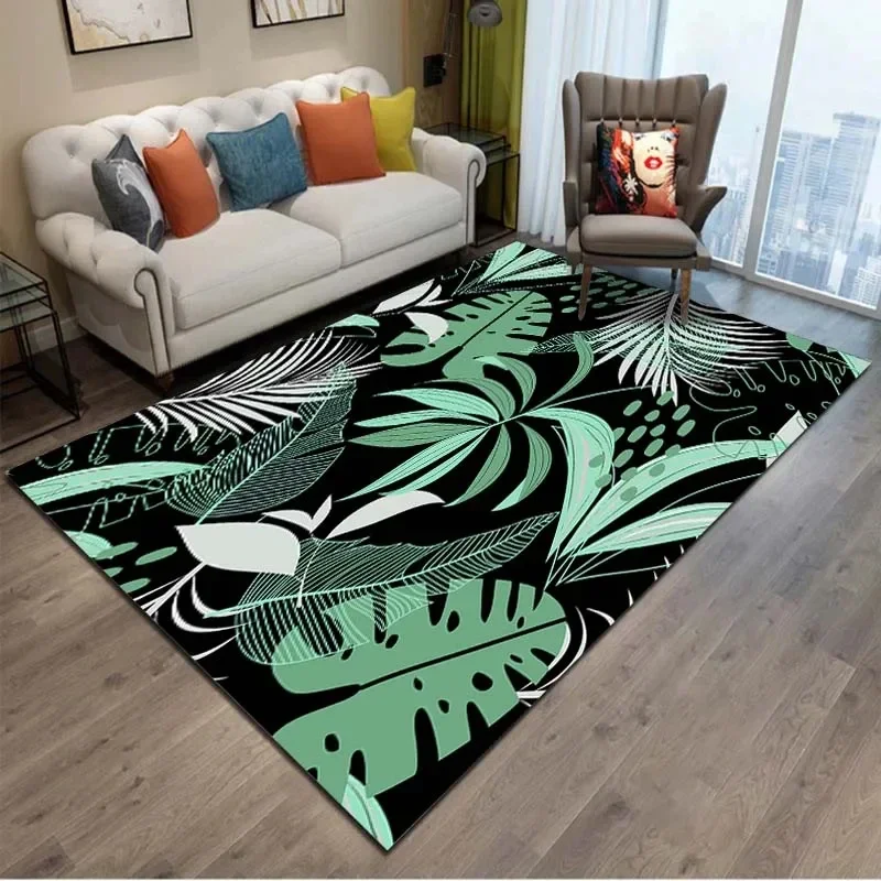 Tropical Rain Forest Leaf Pattern Carpet for Living Room Bedroom Decor Sofa Table Large Area Rug Bathroom Non-slip Floor Mat