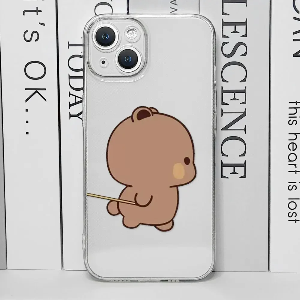 Cute Bubududu Couples Baby Bear Panda Phone Case for IPhone 16 Pro Max 11 12 13 Mini 7 8 14 15 Plus X XS MAX Clear Covers Fundas