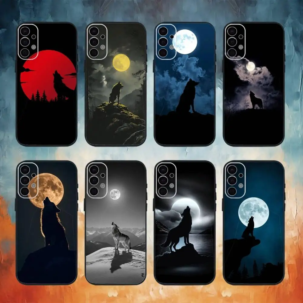 

Moon Roaring Wolf Phone Case For Samsung S25,S24,S21,S22,S23,S30,Ultra,S20,Plus,Fe,Lite,Note,10,9,5G Black Cover