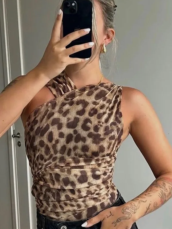 Leopard Print Asymmetric Repair Jumpsuit High Waist ort Pants Straight Leg Street Sle Women's Onesie High Waist Jumpsuit