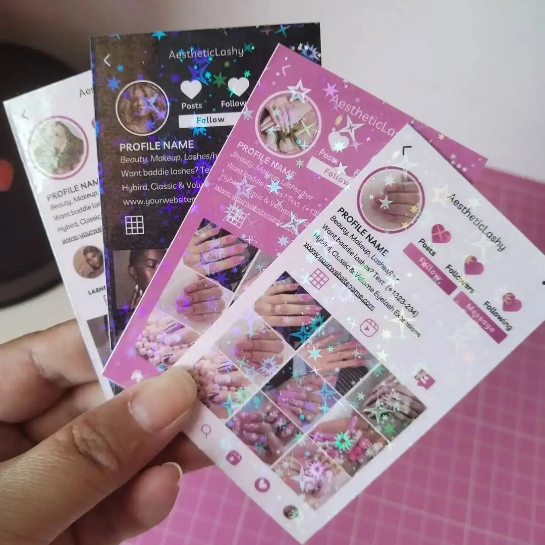 بطاقة ثلاثية الأبعاد مخصصة قابلة للطباعة فاخرة ثلاثية الأبعاد جلام بريق أنيقة بريق بطاقة عمل الجمال شكرا لك بطاقات الخصم