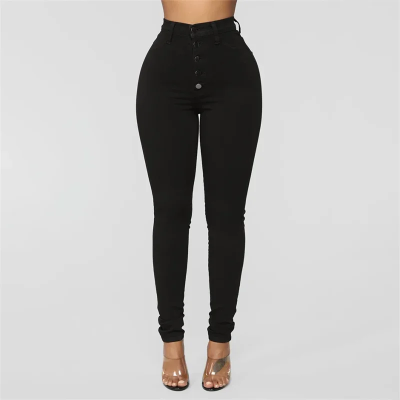 Mode einreihige Spleiß Jeans mit hoher Taille Frauen Slim Fit Jeans hose weiblich sexy Hüftlift dünne Bleistift hose wasch bar