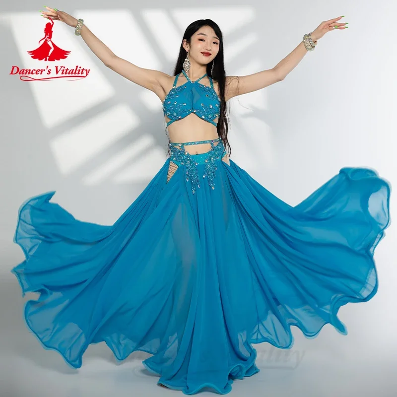 Belly Dancer Costume Set for Women Senior AB Stones Bra Top+chiffon Long Skirt 2pcs Custom Adult Child Oriental Dancing Outfit