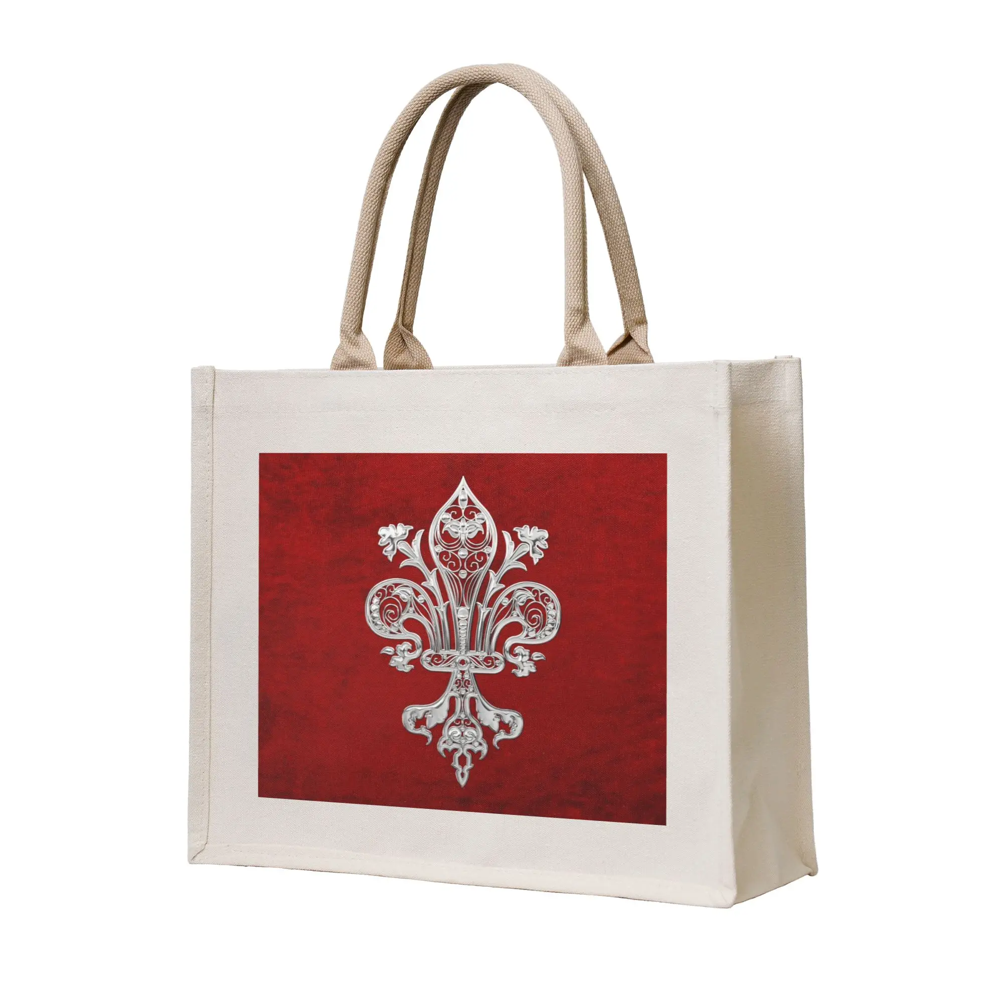 

Silver Filigree Fleur De Lis Groceries Shopping Tote Bag Women Cute Lily Flower Shoulder Shopper Bag Big Capacity Handbags