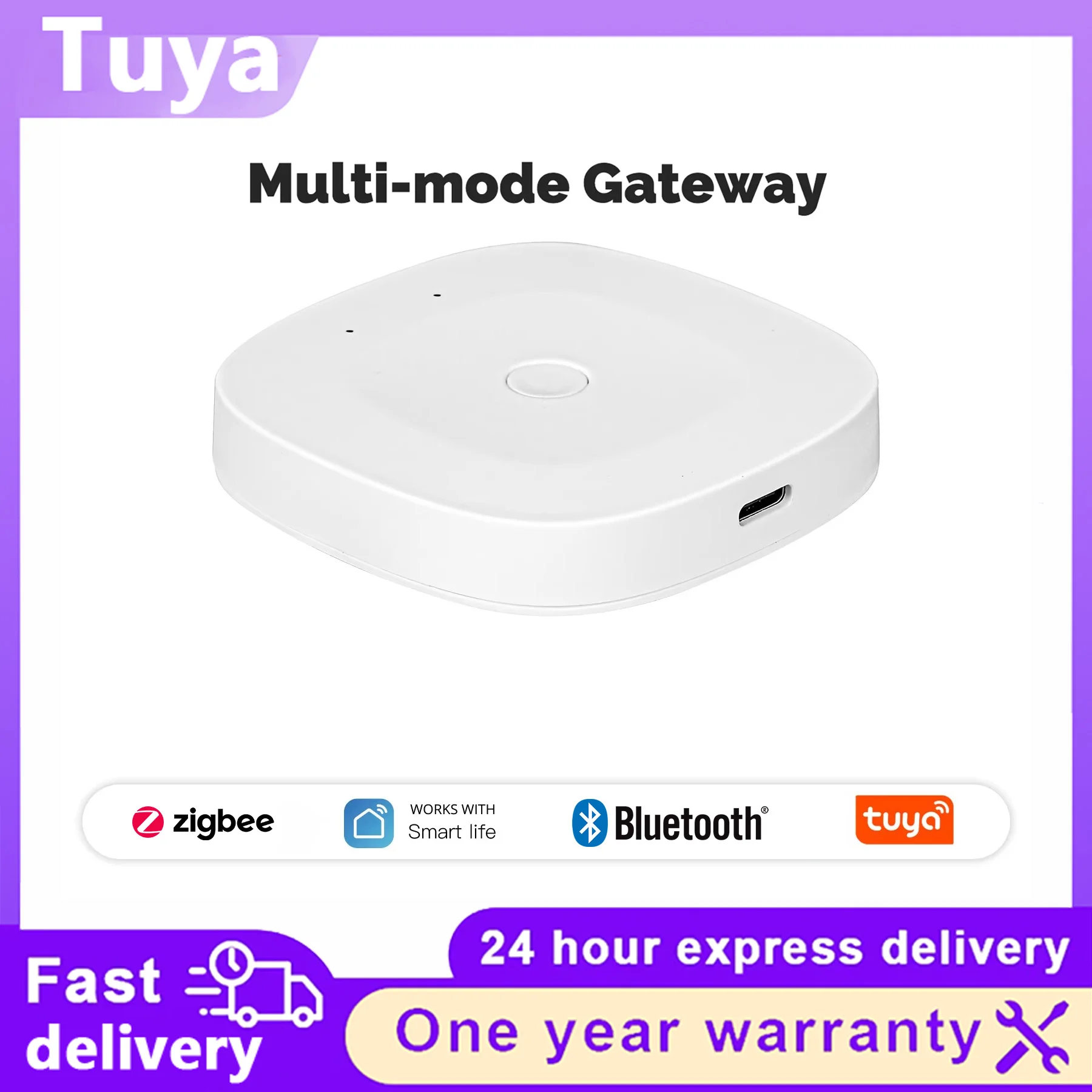 Multi‑Mode Smart Gateway Tuya Zigbee Bluetooth Mesh Hub Type‑C 128 Sub‑Devices Support Alexa Google Home Smart Life
