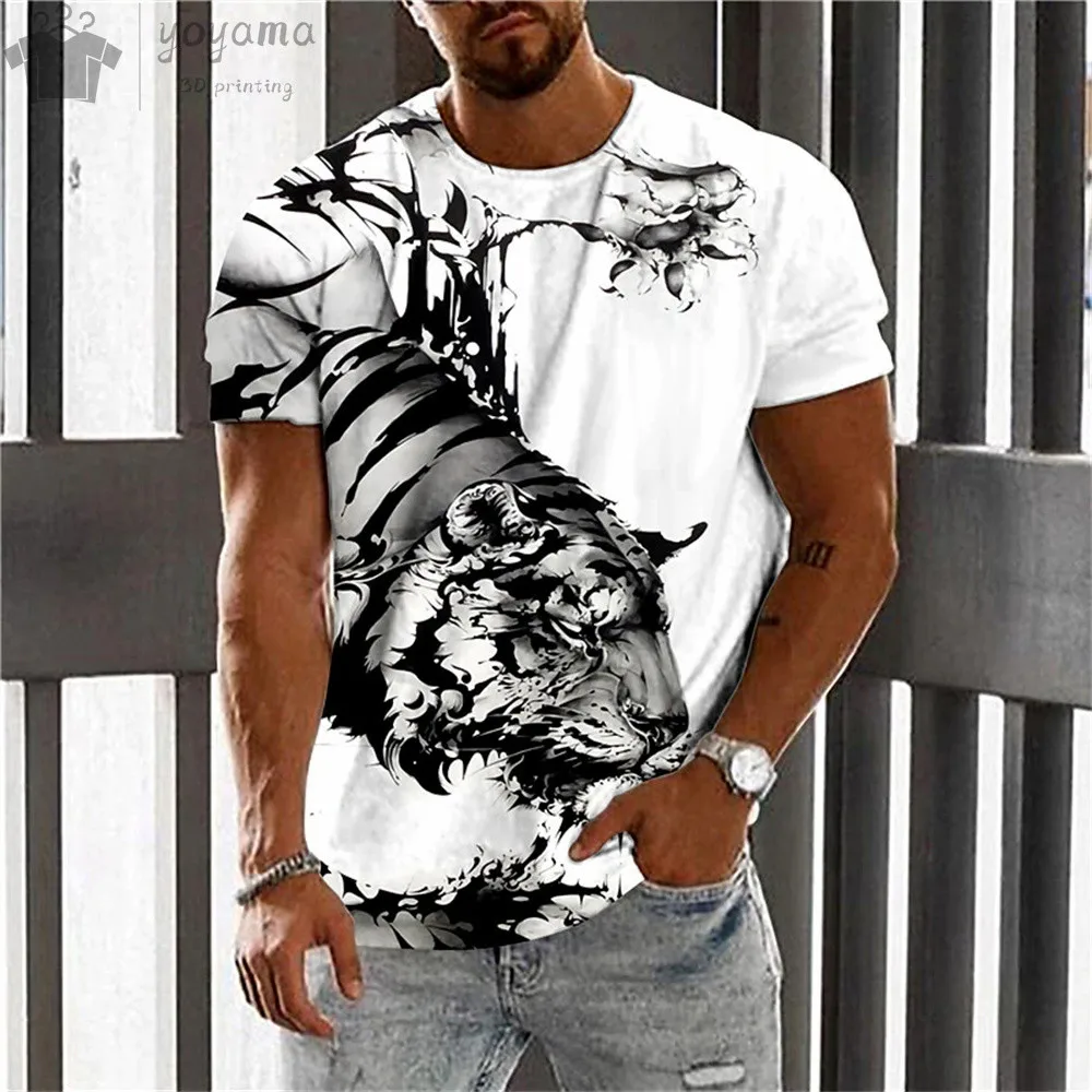 Herren bekleidung Sommer T-Shirt Männer Tier Tiger 3D-Druck Mode Kurzarm Straße T-Shirts Top übergroße T-Shirt für Herren Kleidung