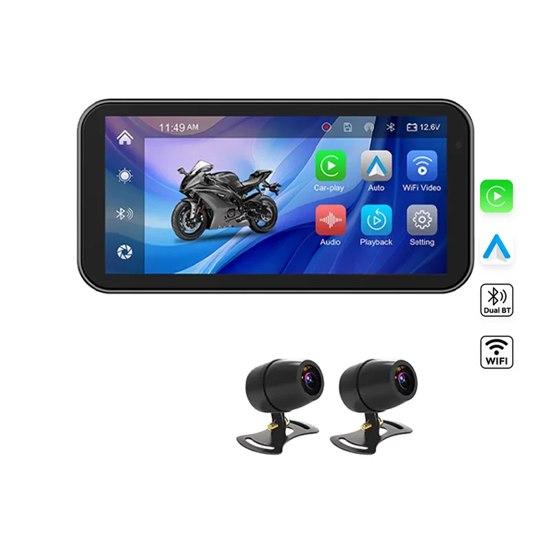 Hesida pantalla de navegación para motocicleta CarPlay Android Auto BT música DVR cámara impermeable para motocicleta