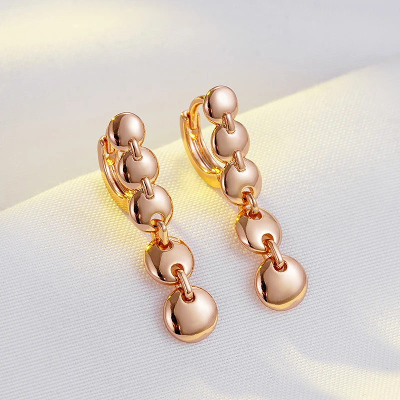 Kinel Hot Fashion Glossy Dangle Earrings For Women 585 Rose Gold Color Simple Long Pendant Link High Quality Daily Fine Jewelry