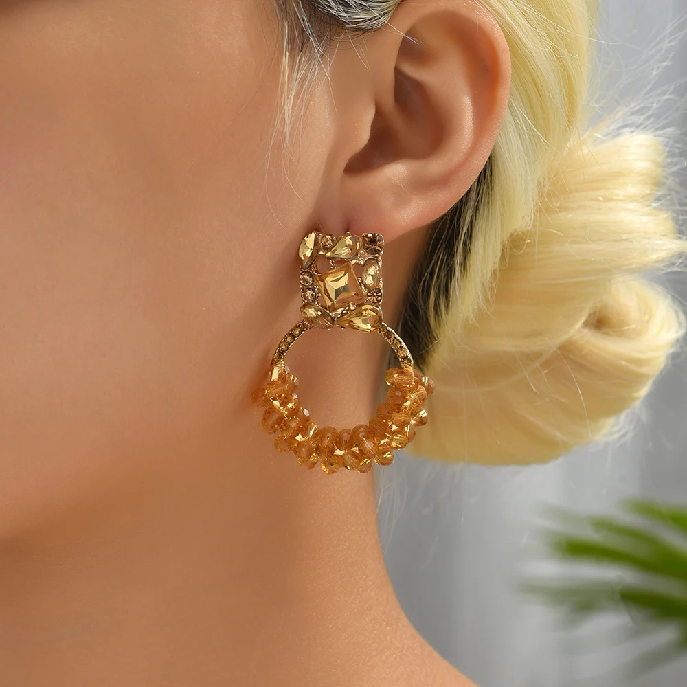 Kolczyki damskie w stylu boho vintage, kolorowe, zdobione koralikami i cyrkoniami, geometryczne, okrągłe, popularna biżuteria hurtowa, brincos, prezent.