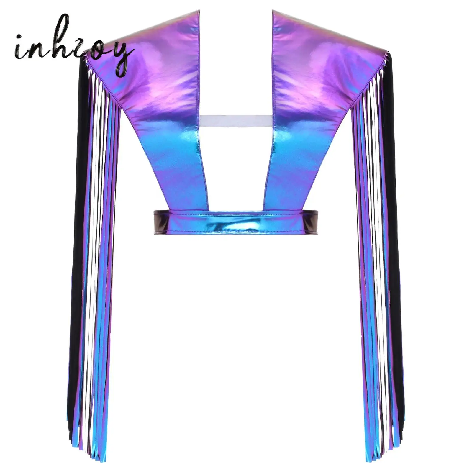 

Womens Mens Shoulder Shrugs Metallic Shiny Tassel Fringe Adjustable Armor Shawls for Halloween Cosplay Masquerade Party Clubwear