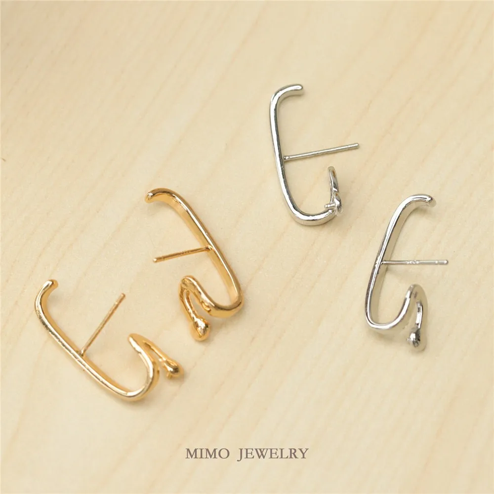 Copper-plated Real Gold Smooth Surface Symmetrical Long One-word Empty Bracket Earrings 925 Silver Needle DIY Charm Accessories