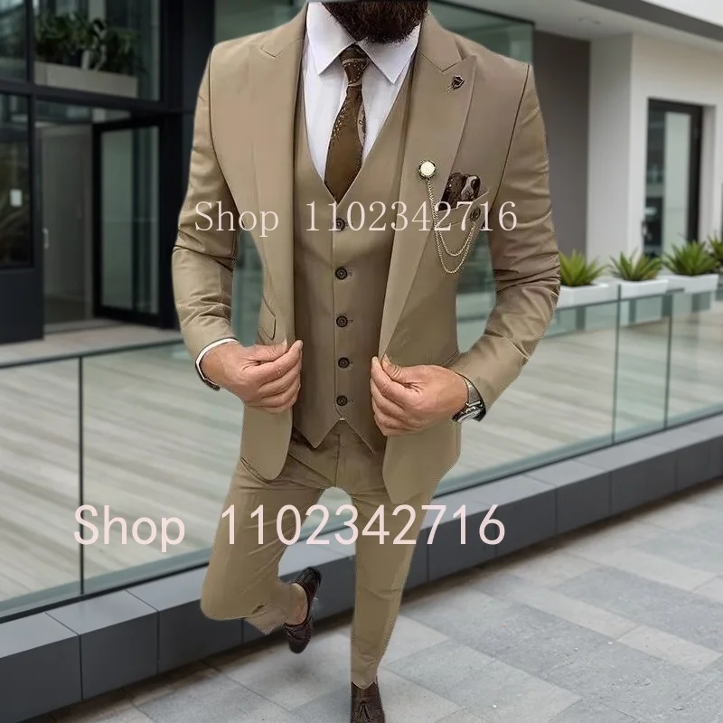 Costume Homme Classic Wedding Suits for Men Slim Groom Wear Peak Lapel One Button Business Male Suit Blazer (Jacket+Pants+Vest)