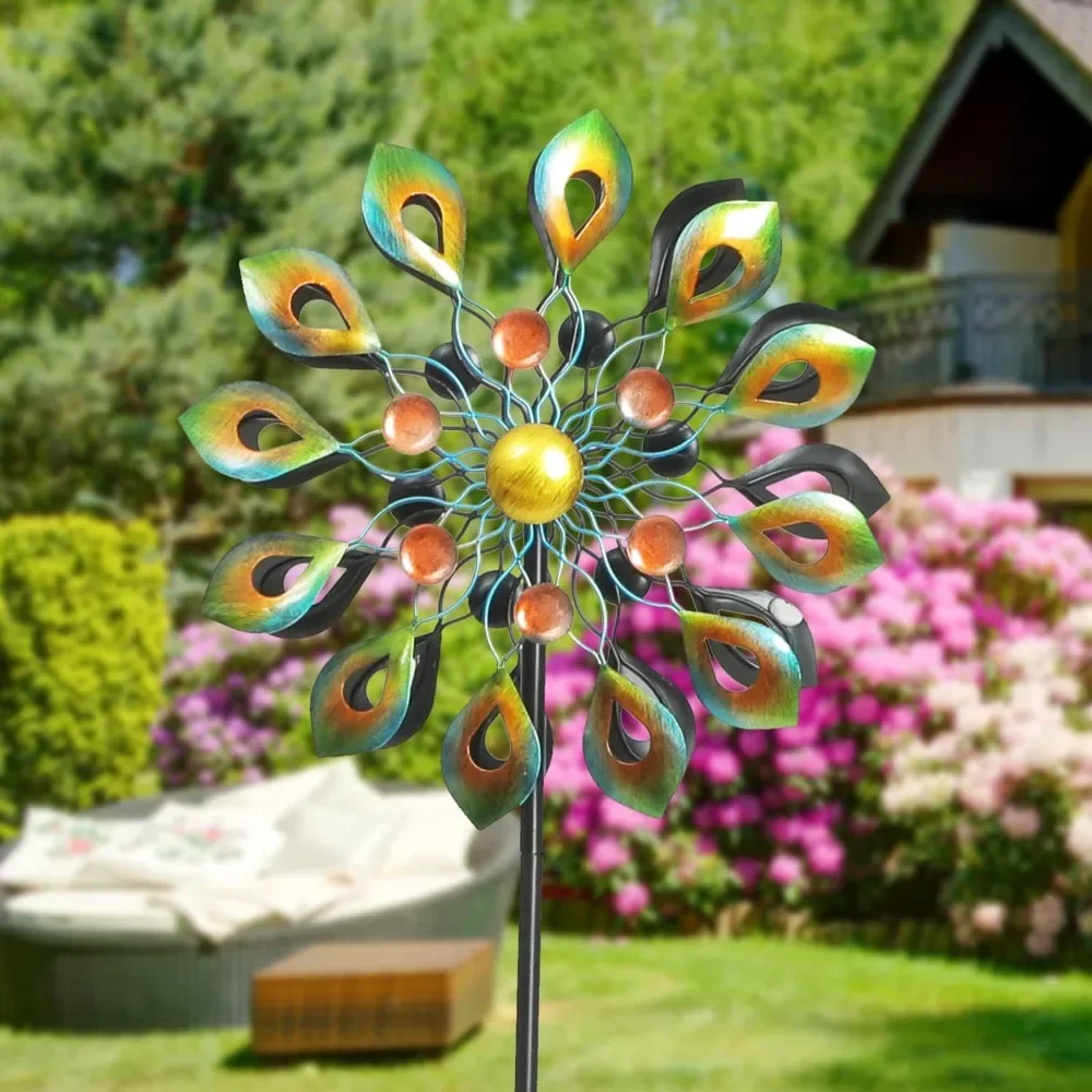 78 Inch Big Kinetic Wind Spinners with Garden Stake, Metal Windmill Garden Decorations, Peacock Outdoor Wind Sculpture