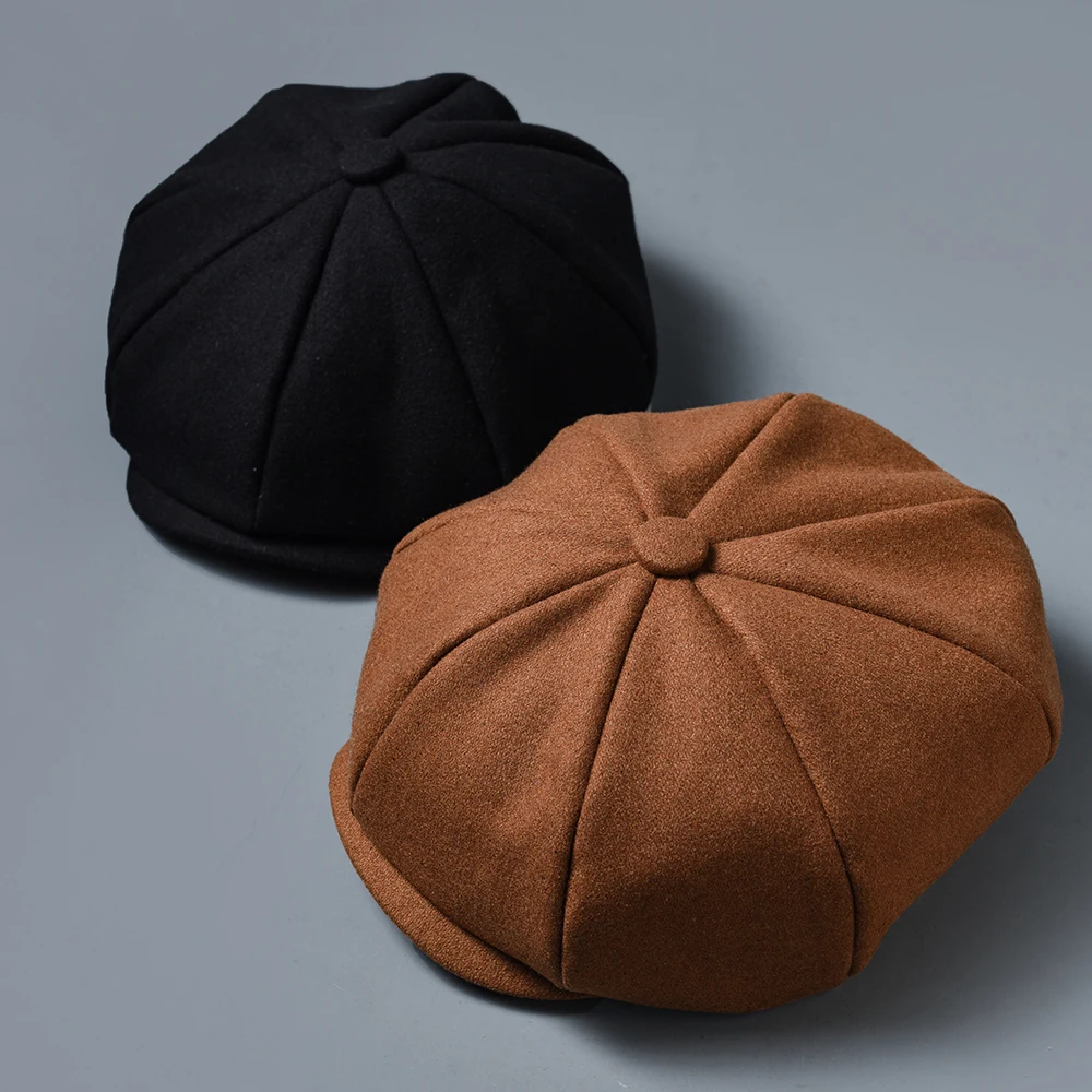 Wool 8 panels Black Camel Newsboy Cap For Men Spring Autumn Classic Octagonal Hat Flat Caps Women Beret Hat Dropshipping NZ252