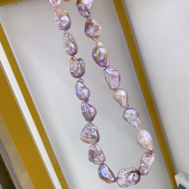 

SGARIT 925 Sterling Silver Natural Purple Pearl Necklace Colorful Baroque Chain Gradient Tie Dye Style Sweater Choker Chain