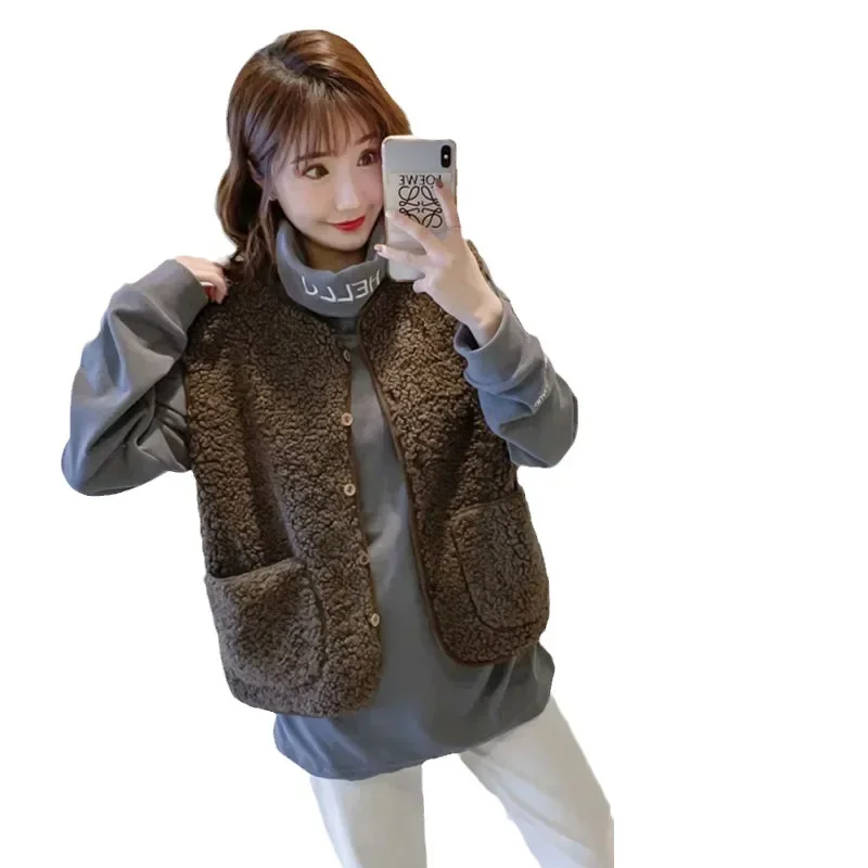 المألوف قصيرة فرو الضأن سترة المرأة ملابس خارجية الربيع الساخن بيع الموسم زر نمط دافئ تنوعا الكتف عارية تانك #5