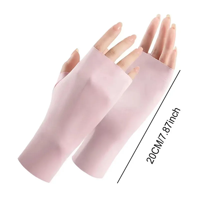 Solid Simple Fingerless Ice Gloves Sun Protection Casual Driving Cycling Short Gloves Thin Breathable Elastic Mittens For Women