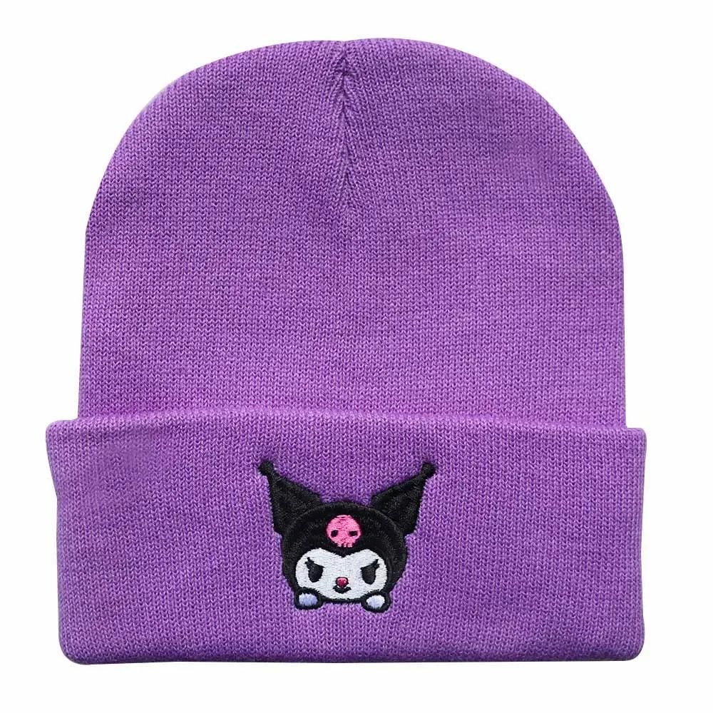 MINISO Anime Cartoon Sanrio Kuromi Winter Outdoor Warmth Knitted Hats Women Men Ear Protection Beanies Cute Hip Hop Pullover Hat