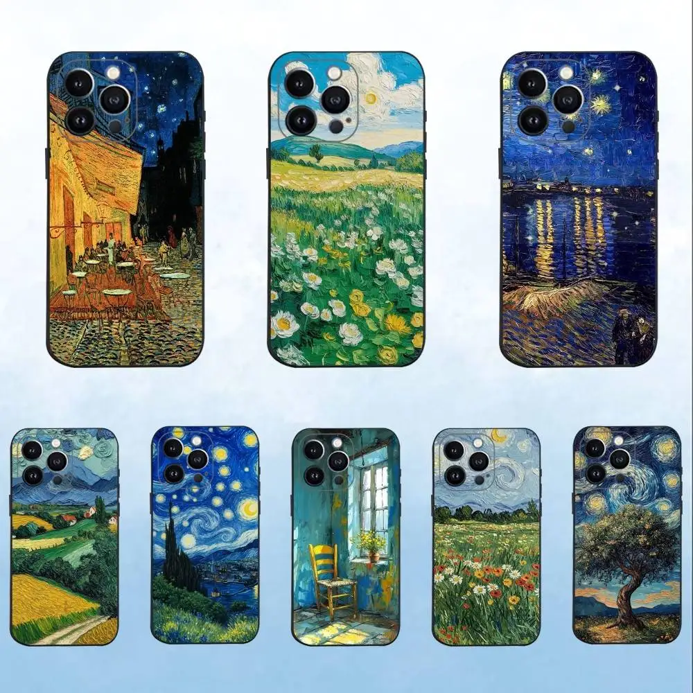 

V-Vincent G-Gogh Art Phone Case For iPhone 16,15,14,13,12,11 Plus,Pro Max,XS,X,XR,SE,Mini,8,7,Soft Silicone Black Cover