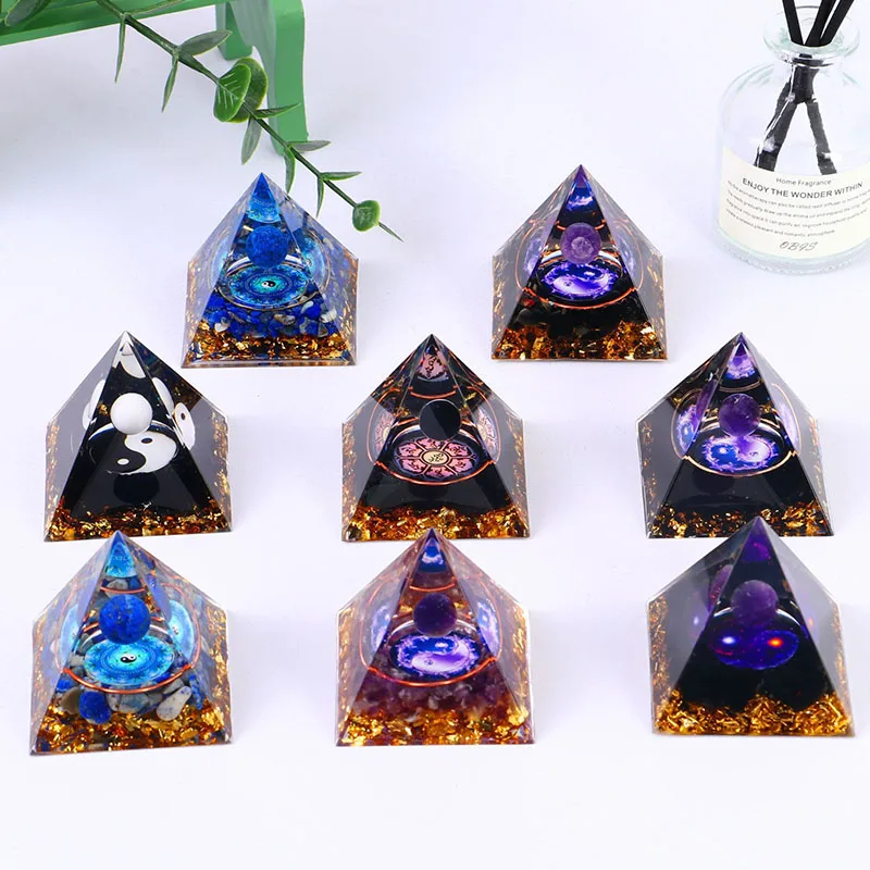 5cm Colorful Energy Resin Zodiac Pyramid the Great ultimate Natural Crystal Orgonite high quality life home decor chinese style