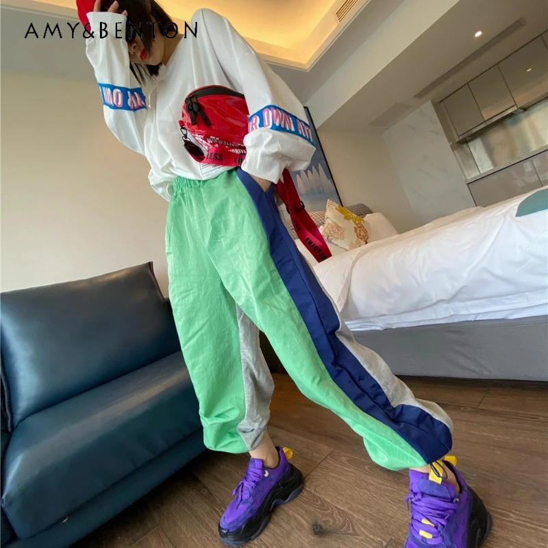 

2025 Autumn New Oversized Patchwork Casual Pants Loose Stylish High Waist Jogger Slacks Versatile Straight Solid Color Trousers