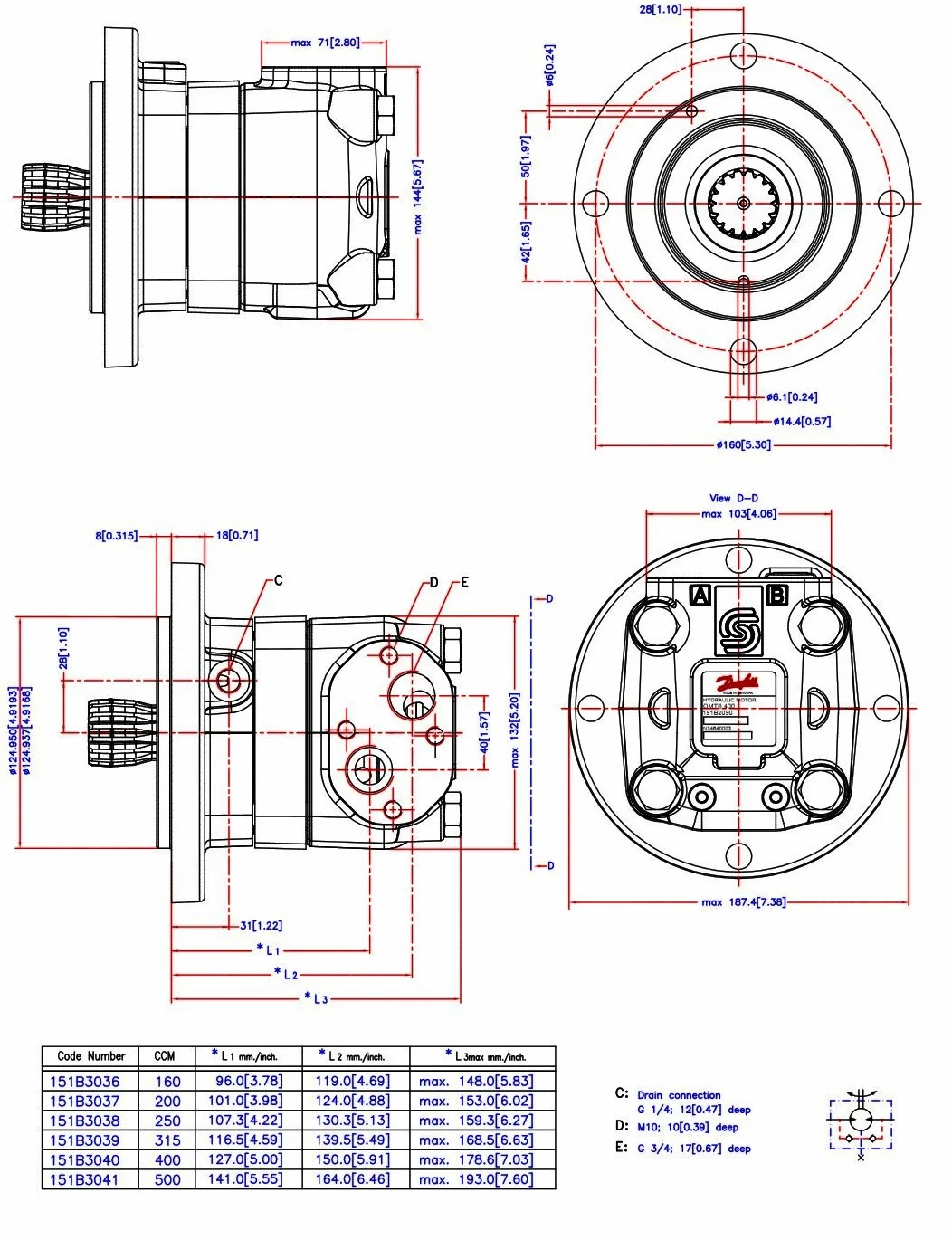 Para piezas de maquinaria de carretera Sany B 220501000150   Motor gerotor hidráulico 151B3038 OMTS 250 para SANY Paver