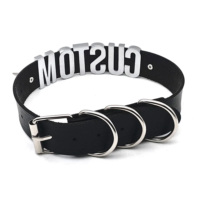 Punk Rivet Customized Letters Collar Spikes Choker Necklace DIY Personalized Sexy Wide Leather Chocker Gothic Cosplay Jewelry