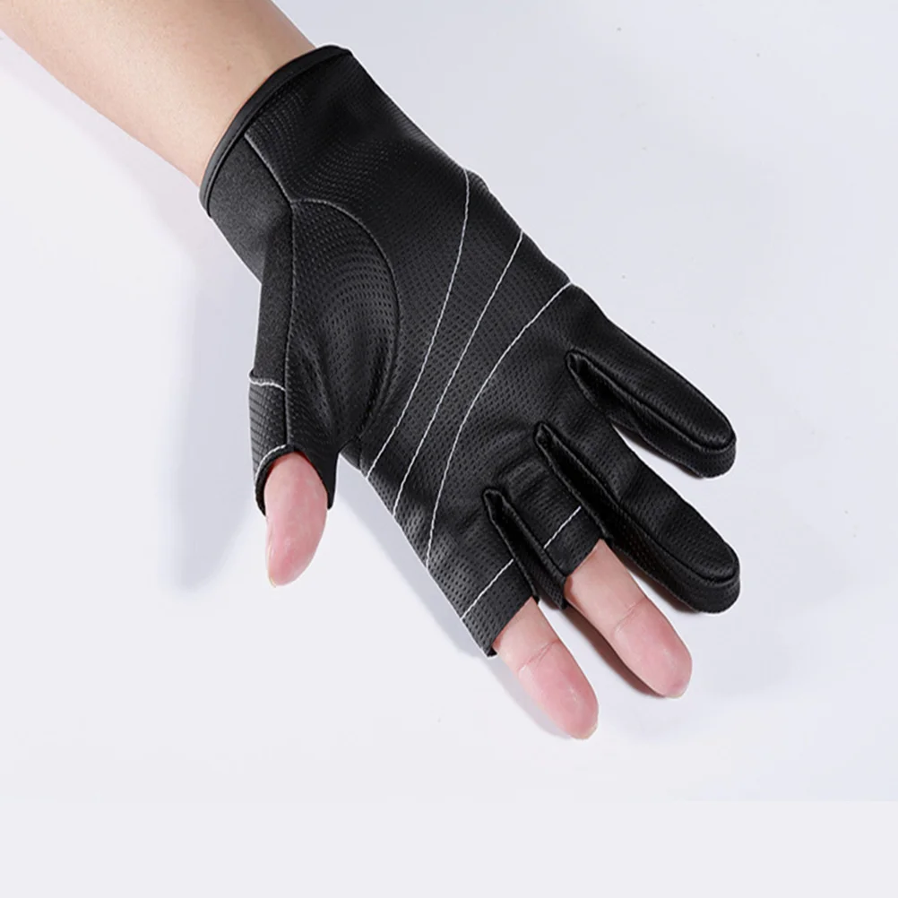 

1Pair Fishing Gloves Outdoor Three Half-Finger Adjustable Wrist Wear Resistant Durable Fishing Supplies Black Size M
