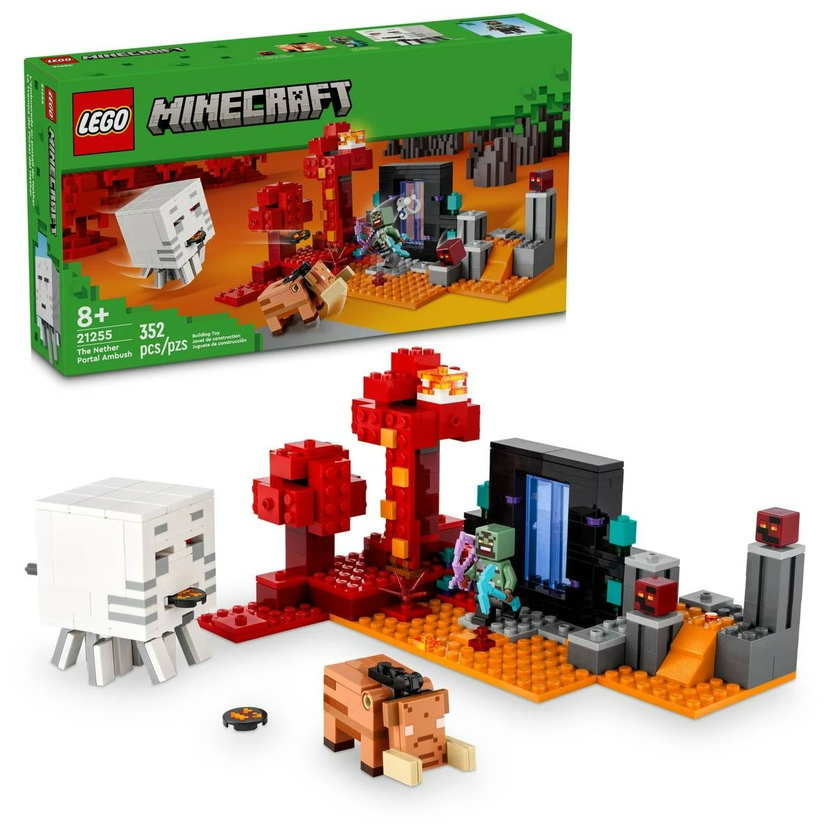 LEGO Minecraft The Nether Portal Ambush Adventure Set, figuras de acción de juguete para niños y niñas de 8 años en adelante, 21255, 352 piezas