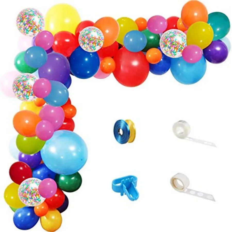 

Rainbow Balloons Arch Garland Kit, 114 Pack Assorted Multicolor Latex Balloon Colorful Paper Confetti Balloons for Carnival Cir