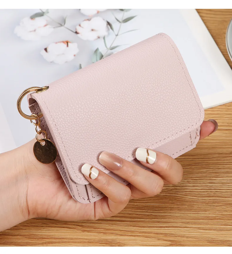 Women's Short Three-Fold Zero Wallet Multi Slot Design Solid Color Zipper & Hand-held Card Holder Clip Compact for Daily Carry