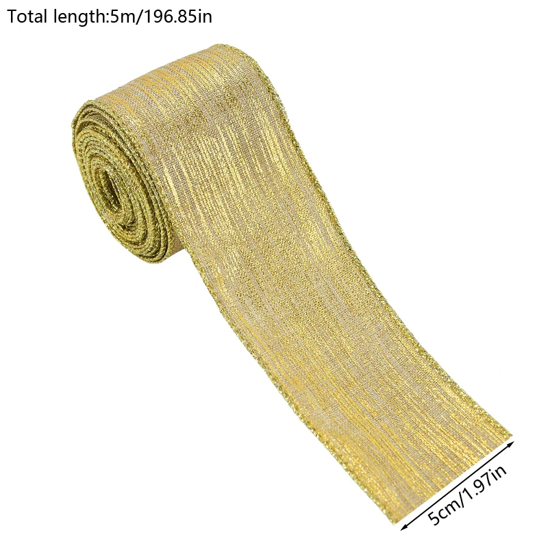 5m Christmas Ribbon Bows Gold Silver Polyester Ribbon Christmas Gifts Wrapping Wedding Decoration For Home Xmas Wreath New Year