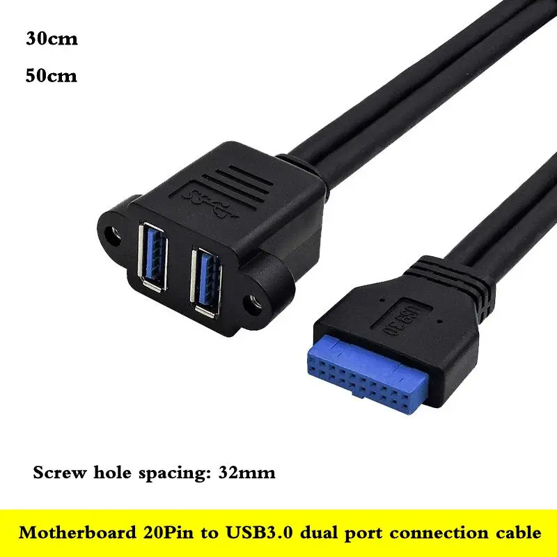 30cm 50cm 20-Pin to Dual-Port USB 3.0 Female Header Expansion Cable for Motherboard 19-Pin Rear PCI Slot Baffle Wire