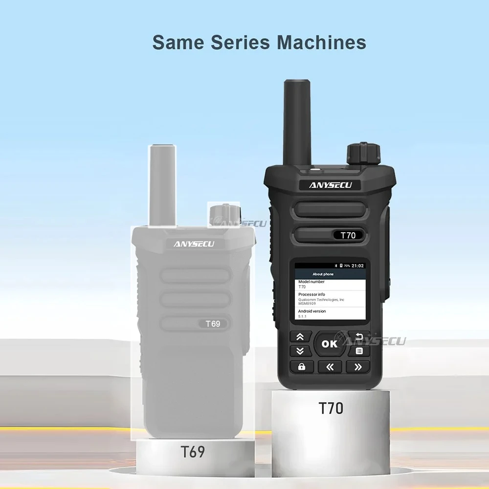 ANYSECU Android 5.1 Walkie Talkie with Zello GPS WiFi 4G LTE Network Fast Talk Radio for Travel Type-C 4000mAh T70/T69