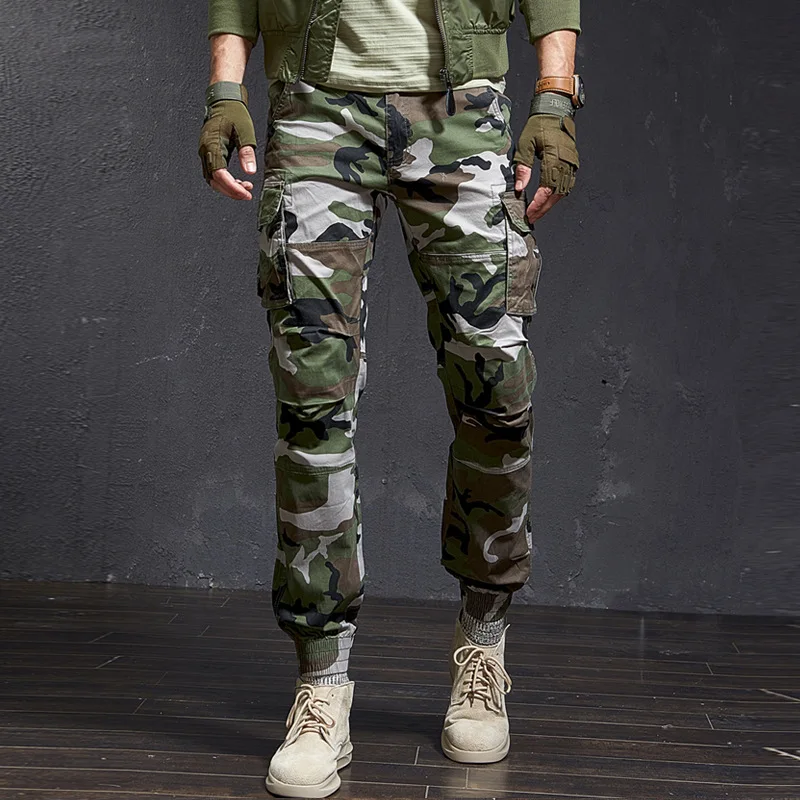 Denim Military Tactical Work Cargo Pants Men Jogger Casual Camouflage Overalls Fit Multi-pocket Trousers For Men Autumn Winter