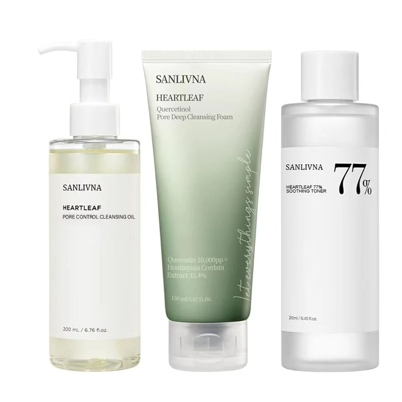 Sanlivna Korean Skincare Heartleaf Juego de 3 piezas - Limpieza calmante y cuidado de los poros con Quercetin